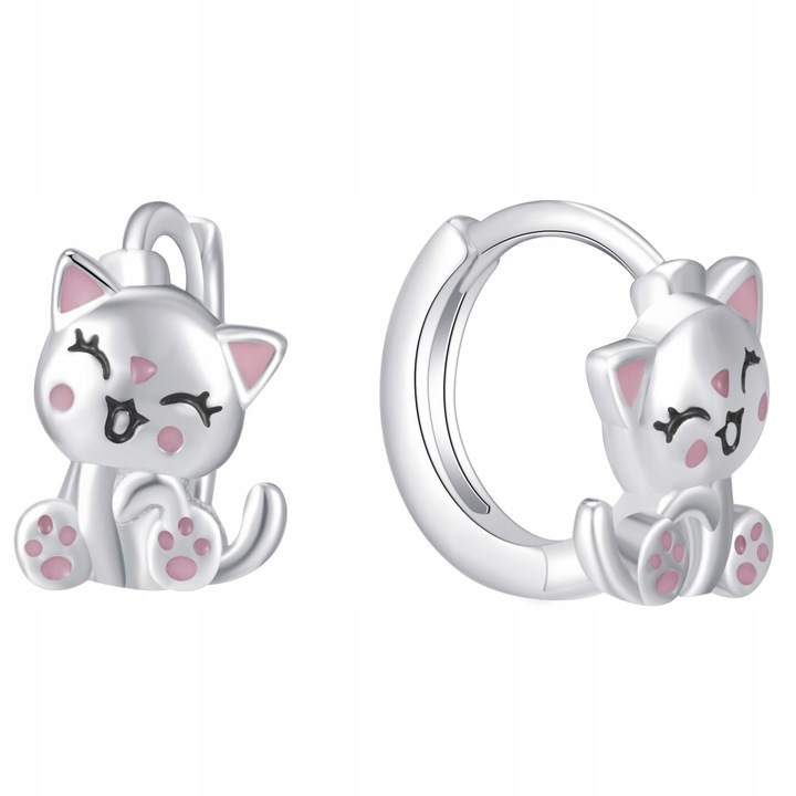 Srebrne kolczyki kółka koty kotki dla dzieci urocze srebro próba 925