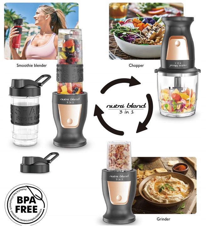 BLENDER KIELICHOWY DO KOKTAJLI SMOOTHIE BUTELKI SIEKANIE MIELENIE BLEND&GO