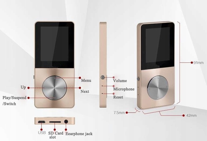 Odtwarzacz MP4 T1 8GB głośnik microSD MP3 różowy