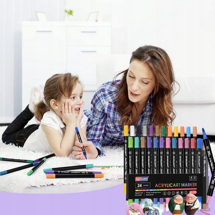 Markery akrylowe 24 kolory Wodoodporne markery z podwójną końcówką Prezenty