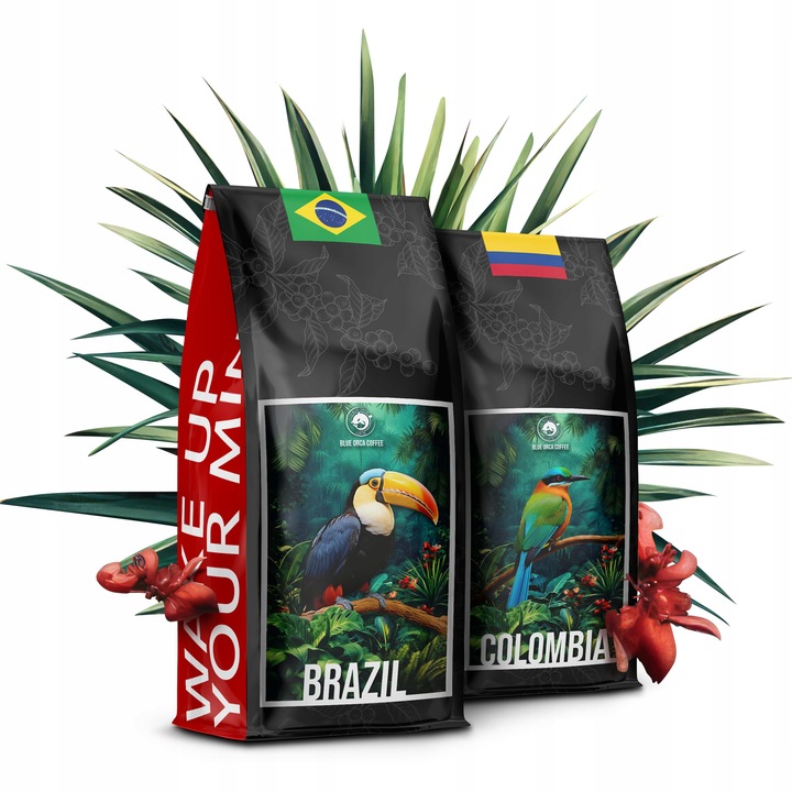 KAWA ZIARNISTA 2x1kg ŚWIEŻO PALONA BRAZIL+KOLUMBIA - 100% ARABICA-BLUE ORCA