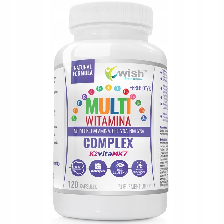 Multiwitamina Complex 120 kapsułek Wish Witaminy K2 D3 B12 Prebiotyk