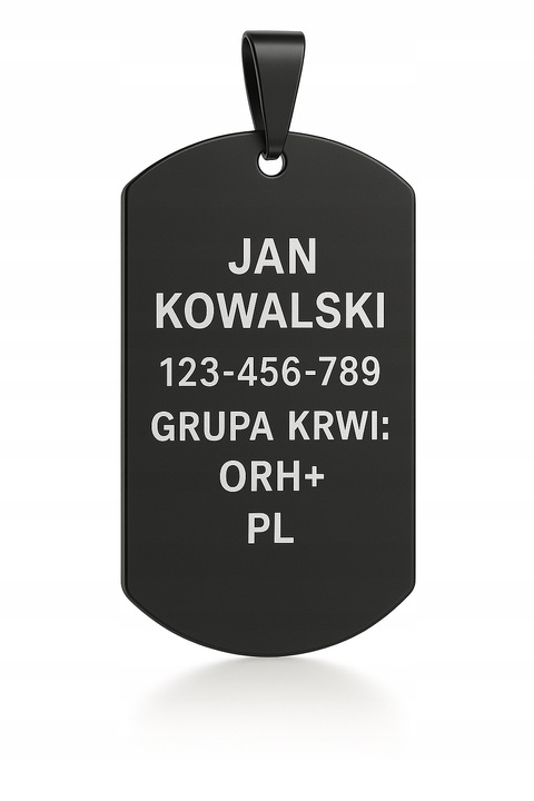 Czarny łańcuszek męski nieśmiertelnik stal chirurgiczna 316l grawer