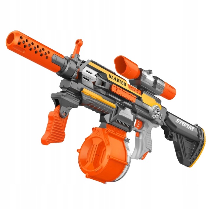 BLASTER SQUAD PISTOLET AUTOMAT MODUŁOWY MAGAZYNEK NA 25 STRZAŁEK +DODATKI