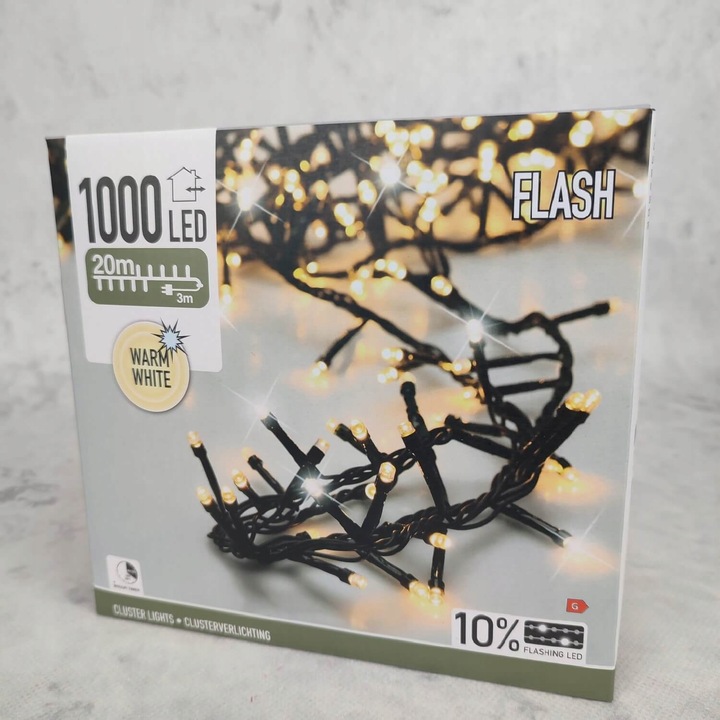 LAMPKI choinkowe białe ciepłe zimny FLASH 20 m TIMER na choinkę 270 cm