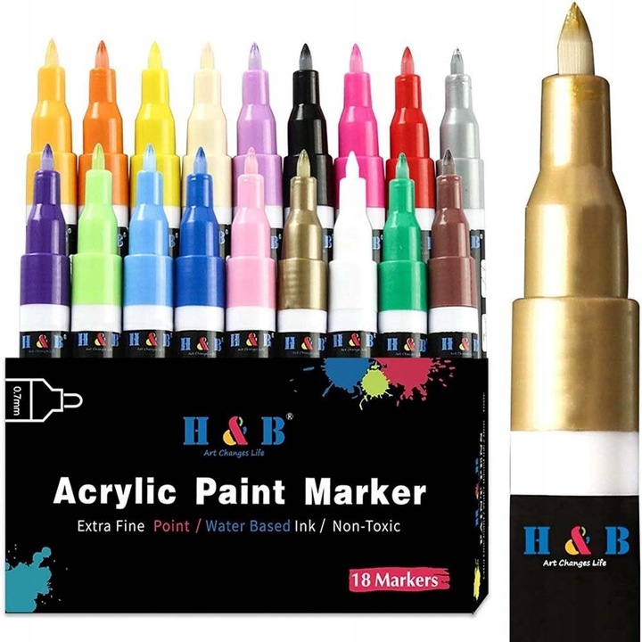 MARKERY AKRYLOWE PISAKI FLAMASTRY DO MALOWANIA KAMIENI UBRAŃ SZKŁA BUTÓW 18