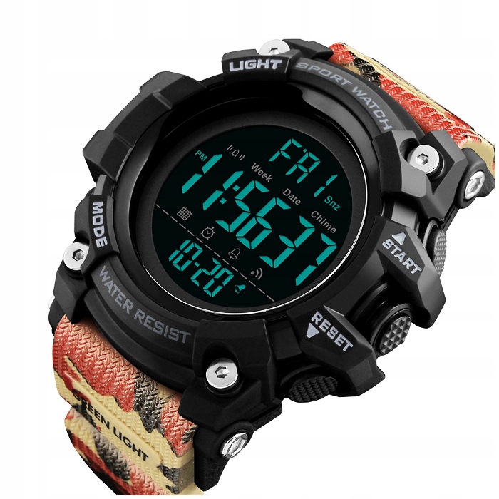 Zegarek męski elektroniczny alarm 12/24 h stoper LED data