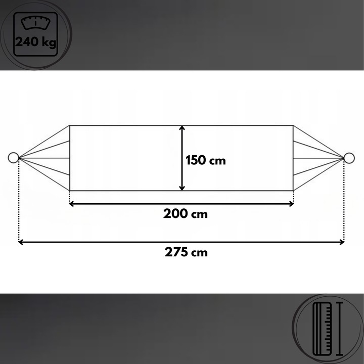 HAMAK OGRODOWY TURYSTYCZNY BOHO MOCNY DWUOSOBOWY 150x275cm 240kg + TORBA