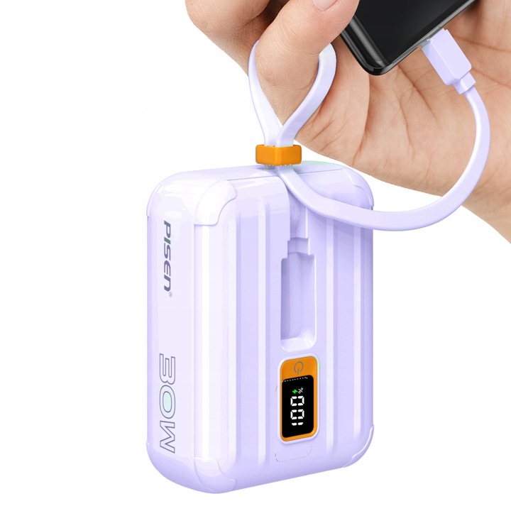 ŁADOWARKA POWER BANK 10000 mAh 30W 3A PRZENOŚNA LIGHTNING / USB-C 2x KABEL