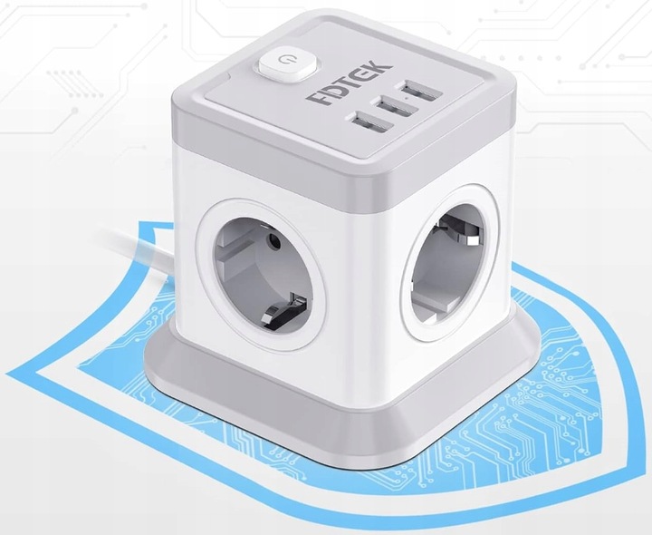 LISTWA ANTYPRZEPIĘCIOWA KOSTKA OCHRONNA 7w1 !! 4 GNIAZDKA + 3 USB JAKOŚĆ !!