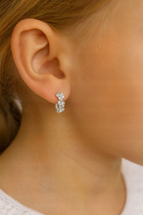 Kolczyki srebrne kwiatki kółka koła dla dzieci dziewczynki srebro rodowane