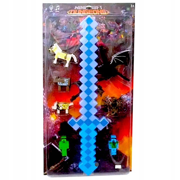 MINECRAFT - ZWSTAW 7 FIGUREK Z GRY DUŻY ZESTAW 8W1 MIECZ PIXEL ŚWIECĄCY