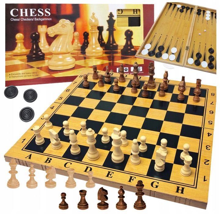 GRA W SZACHY WARCABY TRYKTRAK DUŻE DREWNIANE 3w1 PREZENT POD CHOINKĘ ŚWIĘTA