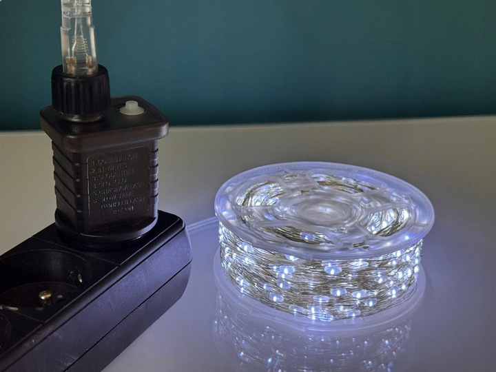 Lampki Choinkowe 1000 LED Mikro Drucik 100m Biały Zimny IP65 Pilot