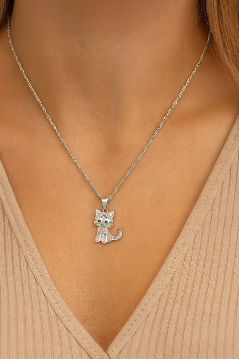 Srebrny Łańcuszek z Kotkiem Srebro 925 Grawer + PREZENT GRATIS