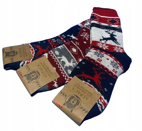 3x CIEPŁE GRUBE ZIMOWE SKARPETY WEŁNIANE ALPAKA na PREZENT świąteczne wzory