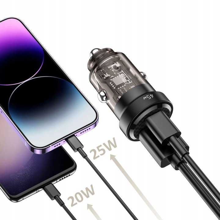 2-PORTOWA MAŁA SZYBKA ŁADOWARKA SAMOCHODOWA TYPE-C DO - IPHONE 12 13 14 15