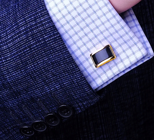 MD luksusowe męskie czarne złote spinki do mankietów koszuli | 18 karatów
