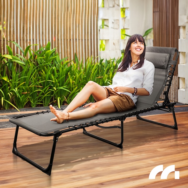 LEŻAK OGRODOWY SKŁADANY LEŻANKA ŁÓŻKO FOTEL PLAŻOWY Z KIESZONKĄ I PODUSZKĄ