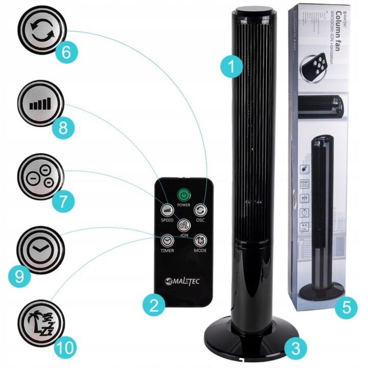 MOCNY wentylator KOLUMNOWY wiatrak podłogowy JONIZACJA OSCYLACJA CICHY
