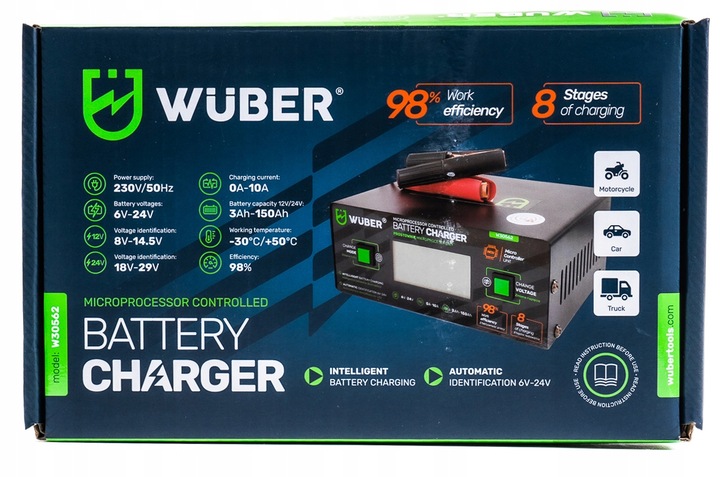 PROSTOWNIK 6/8/12/14/16/24V MIKROPROCESOROWY ŁADOWARKA DO AKUMULATORA 10A