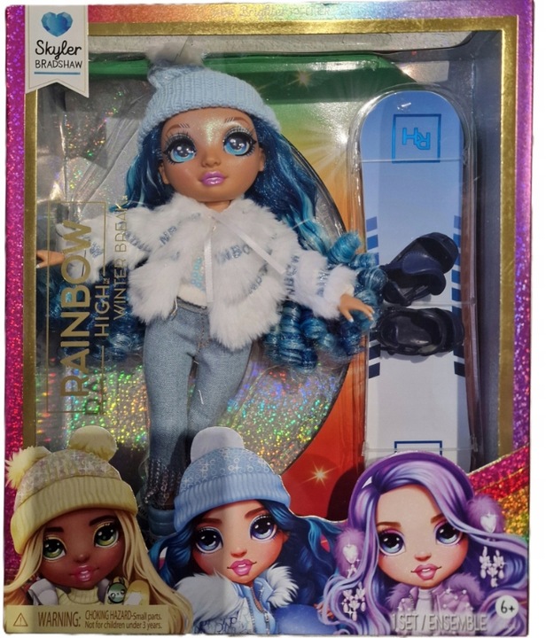 Lalka Mga Rainbow High Winter Break zimowa z deską Skyler Bradshow niebiesk