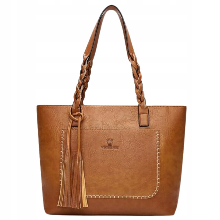 Damska Torebka A4 SHOPPER duża pojemna klasyczna skórzana brązowa eko skóra