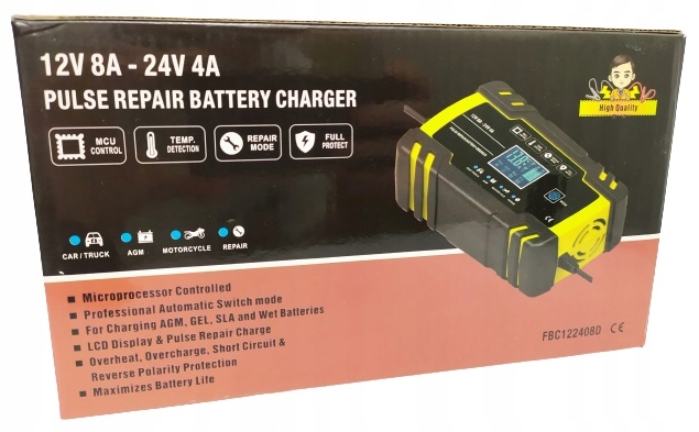 PROSTOWNIK Mikroprocesorowy SAMOCHODOWY DO AKUMULATORÓW 12V 24V 8A AGM