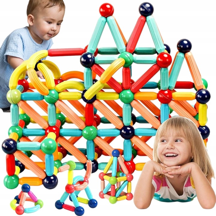 KLOCKI MAGNETYCZNE KONSTRUKCYJNE 42 ELEMENTY MEGA DUŻY ZESTAW EDUKACYJNE