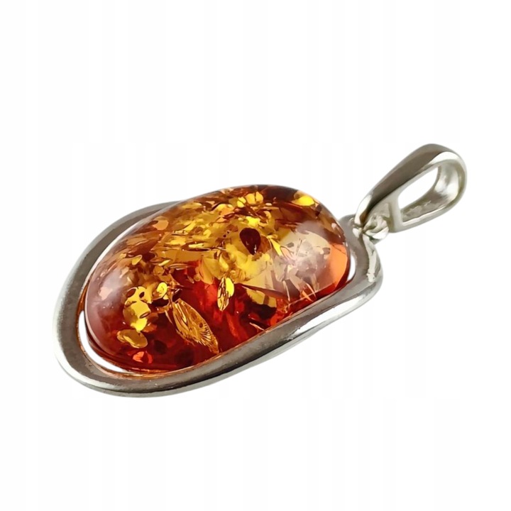 WISIOREK SREBRNY z DUŻYM CERTYFIKOWANYM Bursztynem Srebro ELEGANCKA PIĘKNA