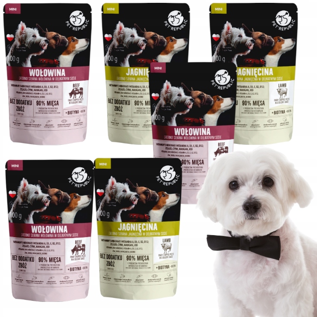 MOKRA KARMA DLA PSA Kawałki mięsa w sosie MIX smaków PETREPUBLIC 20x 100g