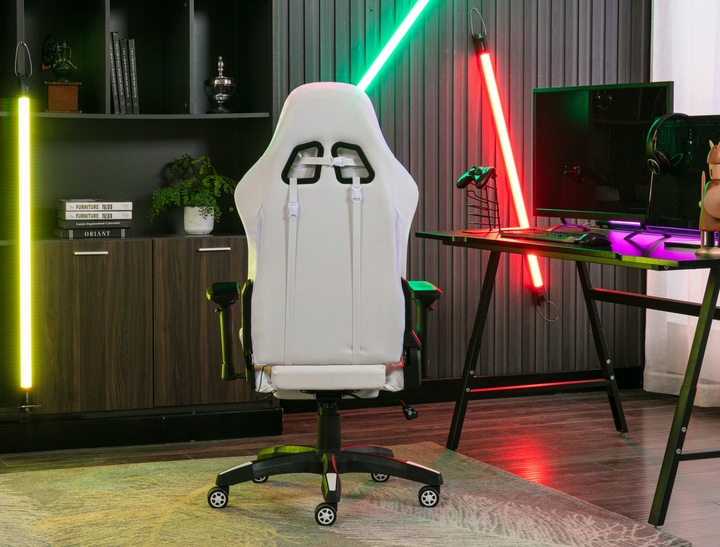 FOTEL GAMINGOWY BIUROWY WYGODNY KRZESŁO GRACZA OBROTOWY +RGB LED I PODNÓŻEK