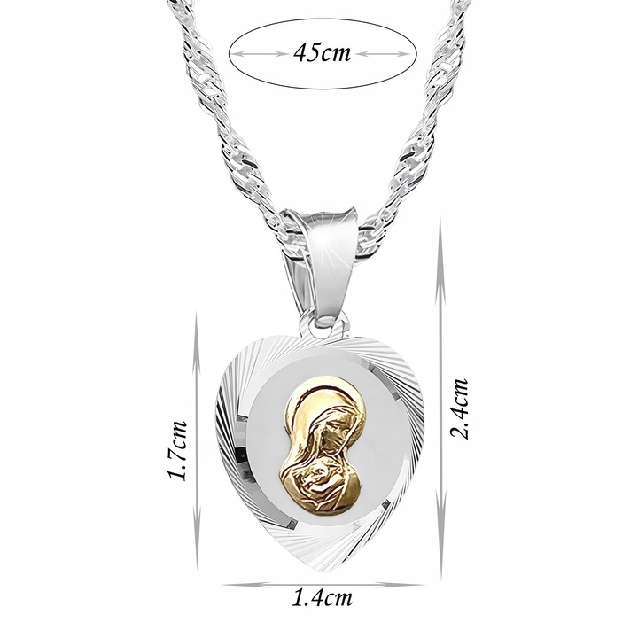 Srebrny zestaw komunijny łańcuszek i medalik pozłacana pasyjka 45 cm GRAWER