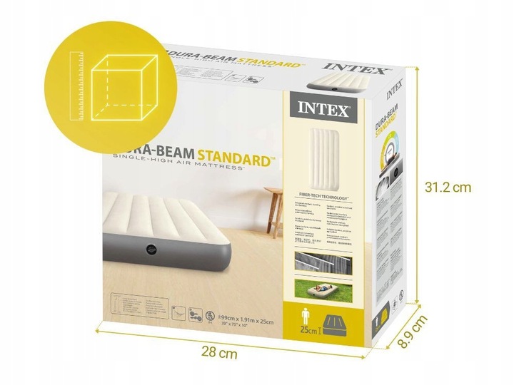 Intex 64101 Nadmuchiwane łóżko pojedyncze 99x191x25cm