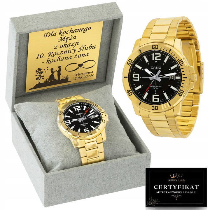 LUKSUSOWY MĘSKI ZŁOTY ZEGAREK CASIO 24K CERTYFIKAT / UNIKATOWY PREZENT