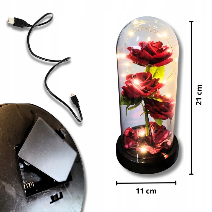 WIECZNA RÓŻA W SZKLE LED JAK PRAWDZIWA KWIATY POMYSŁ NA PREZENT WALENTYNKI