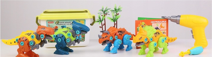DINOZAURY DO SKRĘCANIA ROZKRĘCANIA z wkrętarką Zestaw 4 FIGURKI kuferek