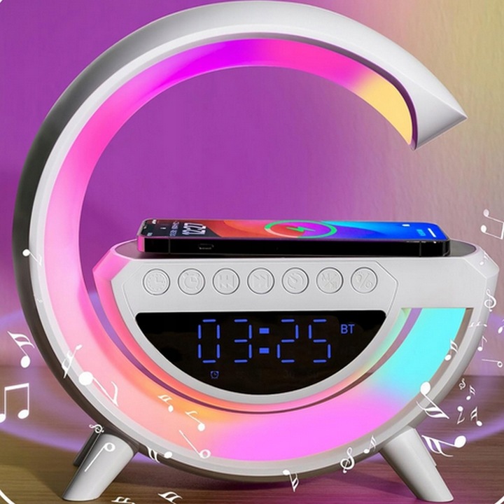 LAMPKA NOCNA LED RADIO FM ŁADOWARKA BUDZIK GŁOŚNIK RGB ZEGAR