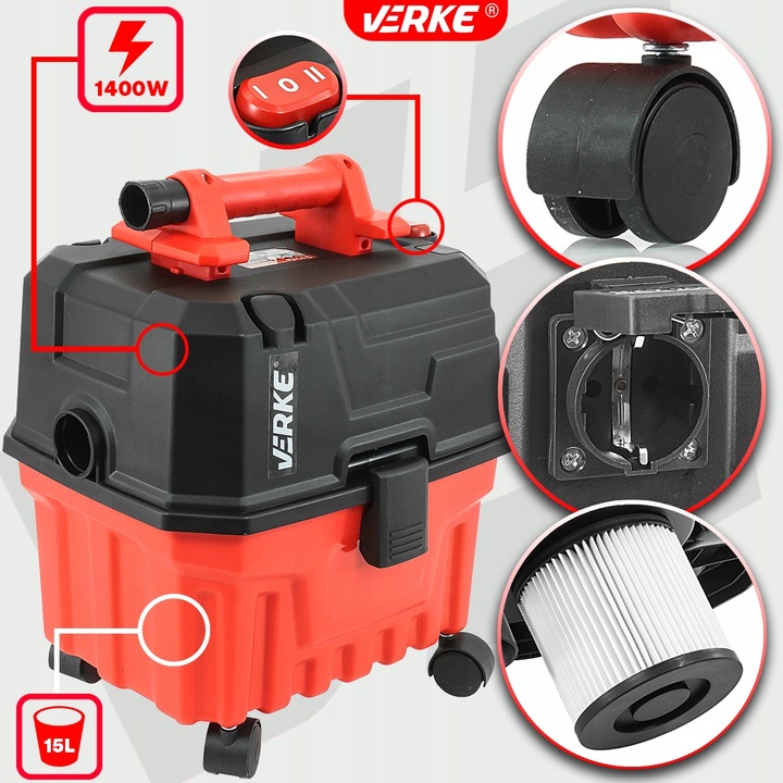 ODKURZACZ PRZEMYSŁOWY WARSZTATOWY SUCHO MOKRO 15L