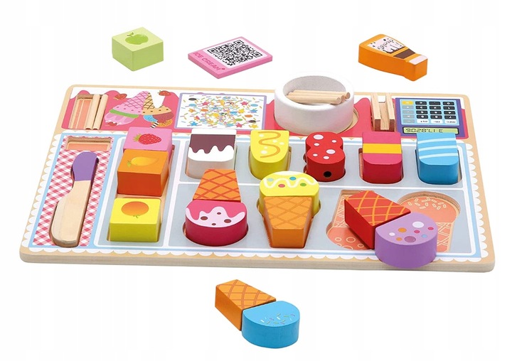 DREWNIANA LODZIARNIA SKLEP STOISKO Z LODAMI GAŁKI LODY NA PATYKU DLA DZIECI