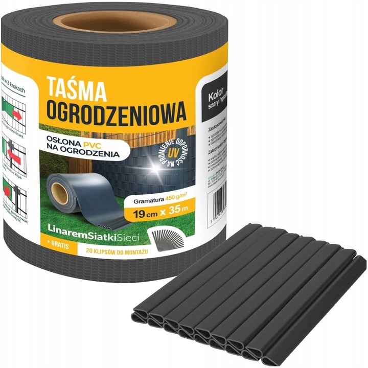 TAŚMA OGRODZENIOWA 19cmx35m GRAFITOWA OSŁONA NA PŁOT OGRODZENIE PANELOWE UV