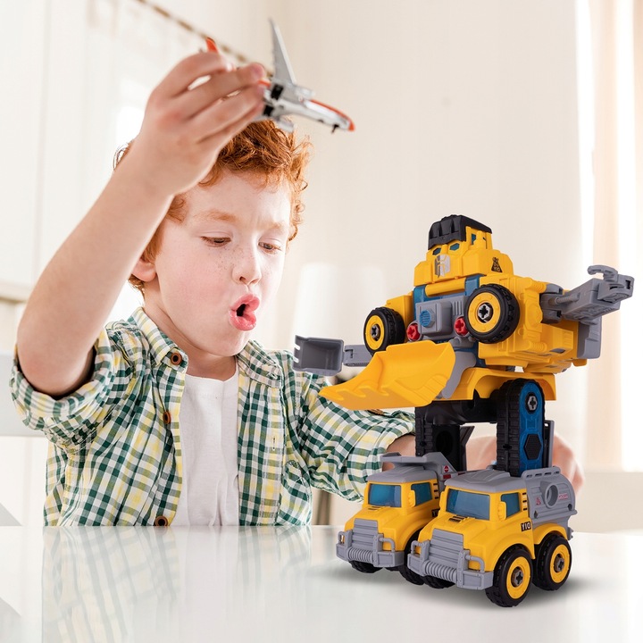 AUTA BUDOWLANE DO MONTAŻU ROBOT TRANSFORMACJA ŚRUBOKRĘT 5W1 SPYCHACZ