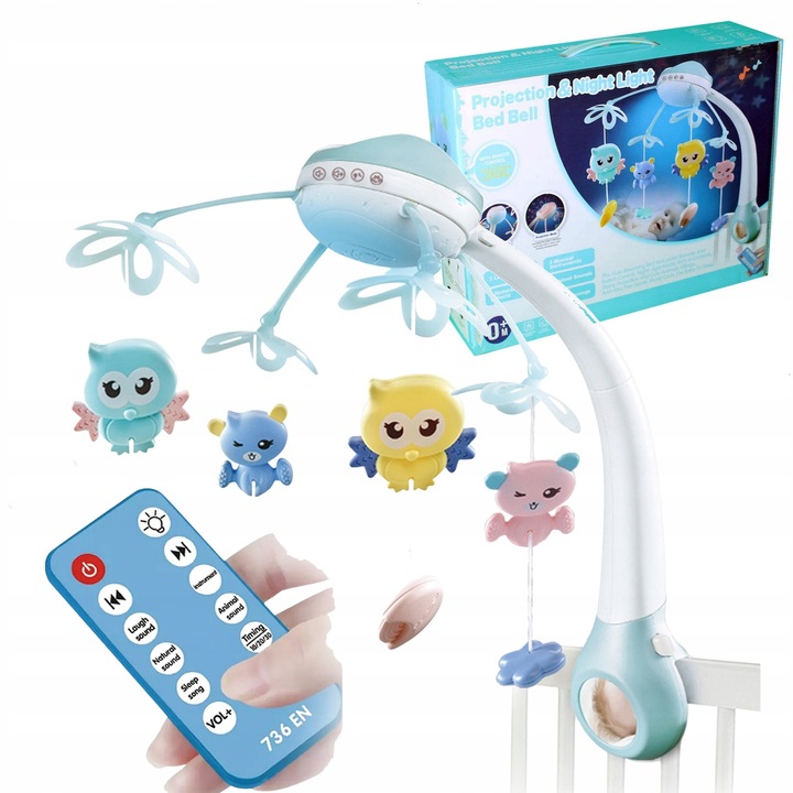 MUZYCZNA KARUZELA KARUZELKA DO ŁÓZECZKA PROJEKTOR Z PILOTEM 500 MELODII