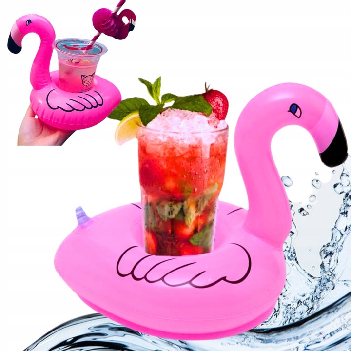 12 x DMUCHANY UCHWYT NA NAPOJE Podstawka Do Drinków FLAMING Podkładka BASEN