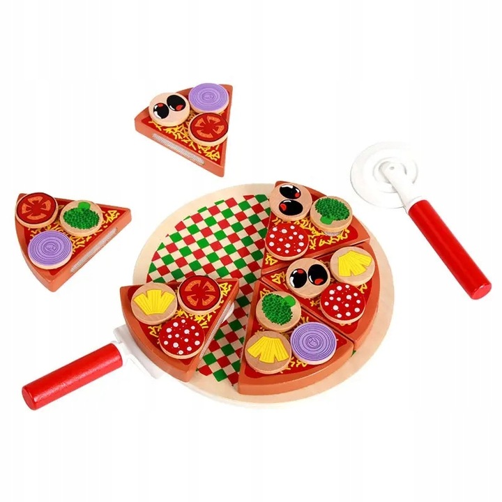 DREWNIANA PIZZA DO KROJENIA UKŁADANKA PIZZY NA RZEP RZEPY AKCESORIA NÓŻ