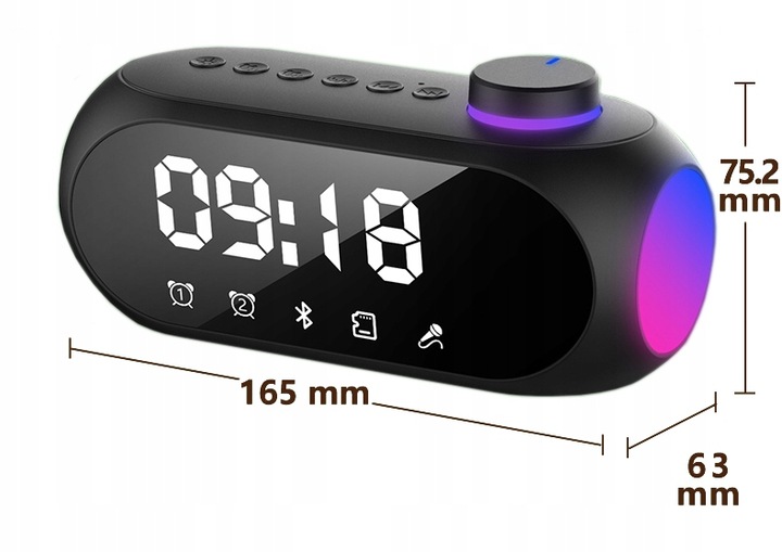 GŁOŚNIK BEZPRZEWODOWY BLUETOOTH BUDZIK ZEGAR LED RADIO FM MP3 OŚWIETLENIE