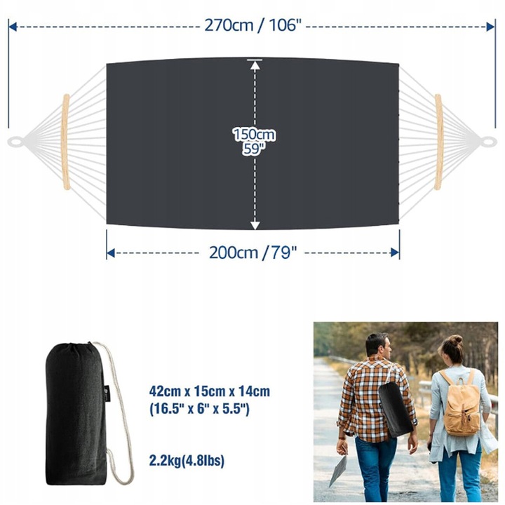 DUŻY HAMAK DWUOSOBOWY XXXL OGRODOWY MOCNY PŁÓCIENNY HAMAK 150X200CM