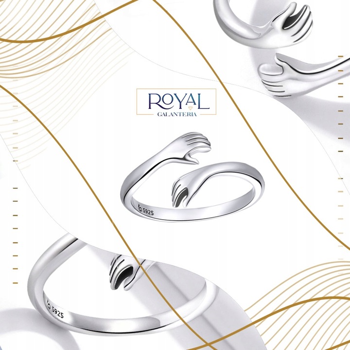 PIERŚCIONEK DŁONIE UŚCISK srebro 925 regulowany srebrny przytulenie pr. 925