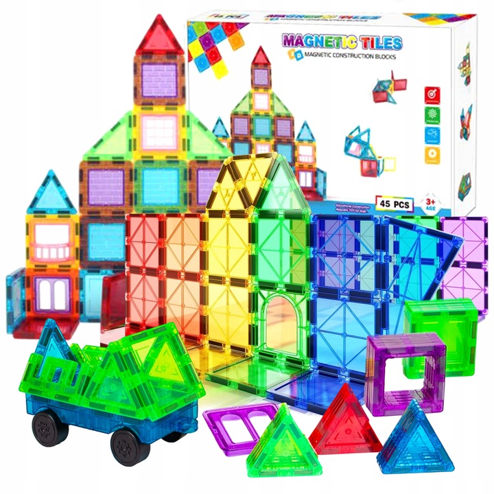 KLOCKI MAGNETYCZNE 3D konstrukcyjne DUŻE Zestaw 45 el. Magnetic Tiles