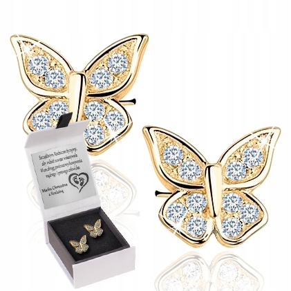 SREBRNE KOLCZYKI DLA DZIECI DZIEWCZYNKI NA KOMUNIĘ MOTYLKI GRAWER SREBRO